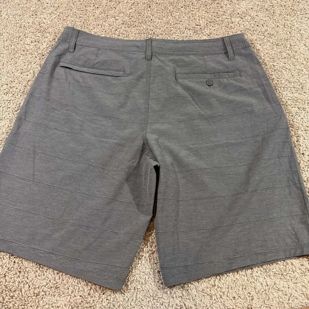 Hang Ten Hybrid Shorts Mens 36 Gray Striped Stretch Golf Casual Chino Flat Front